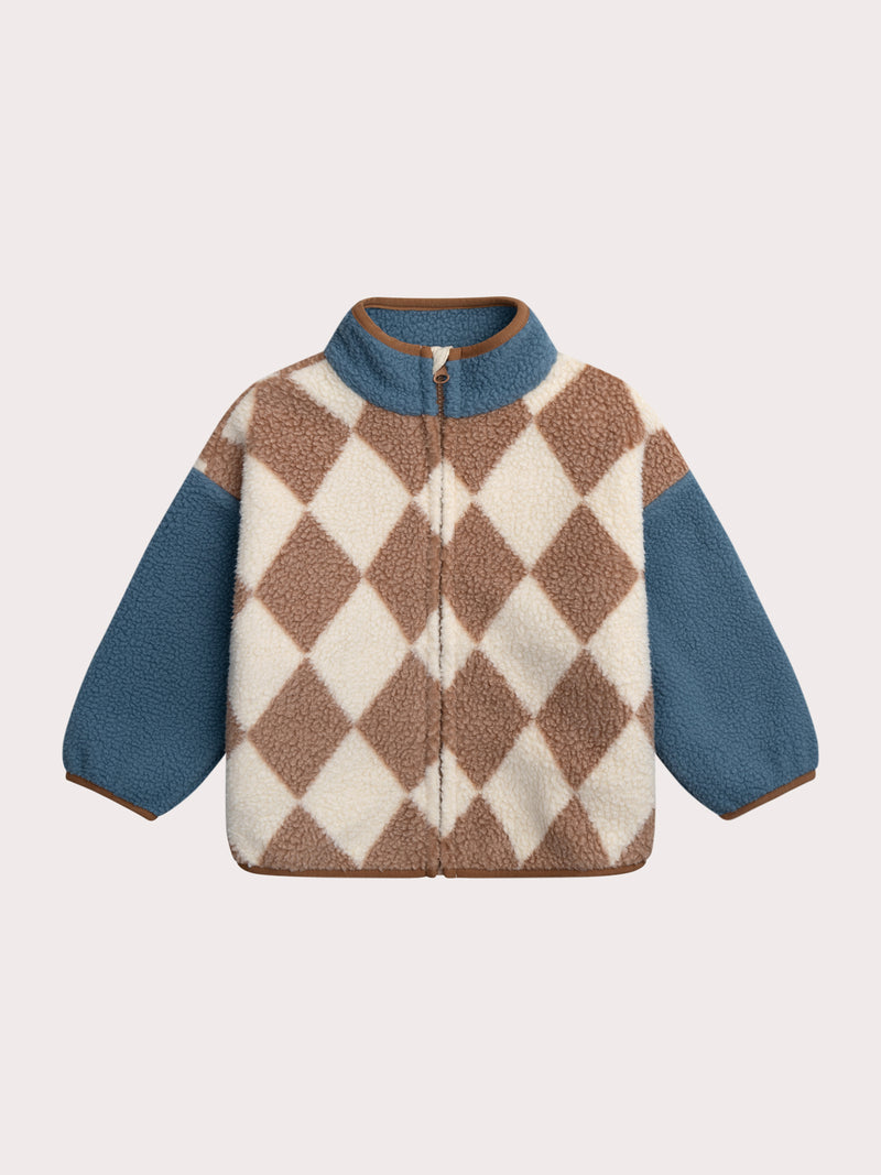 Jacke mit Schaf-Woll-Effekt im Karodesign