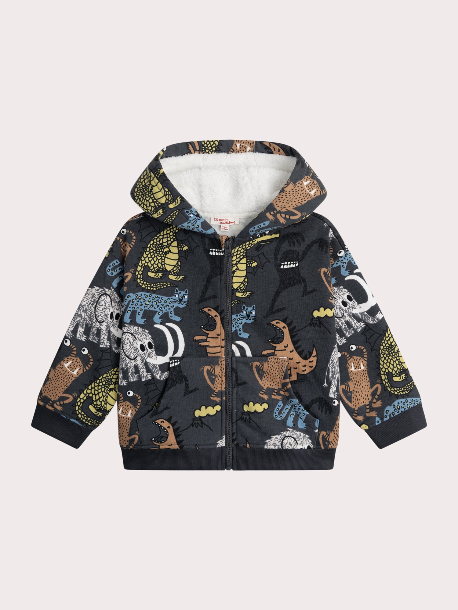 Weste mit Kapuze und warmem Teddystoff mit Tierdruck