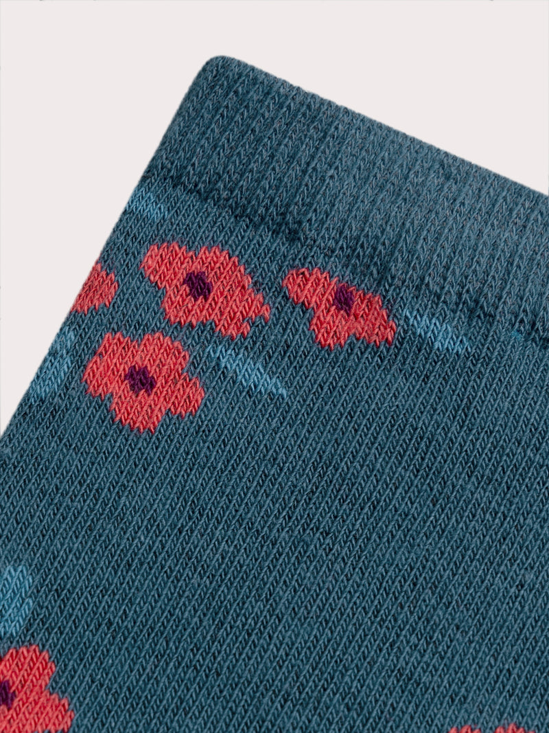 Blaue Socken mit Blumenmotiv für Mädchen
