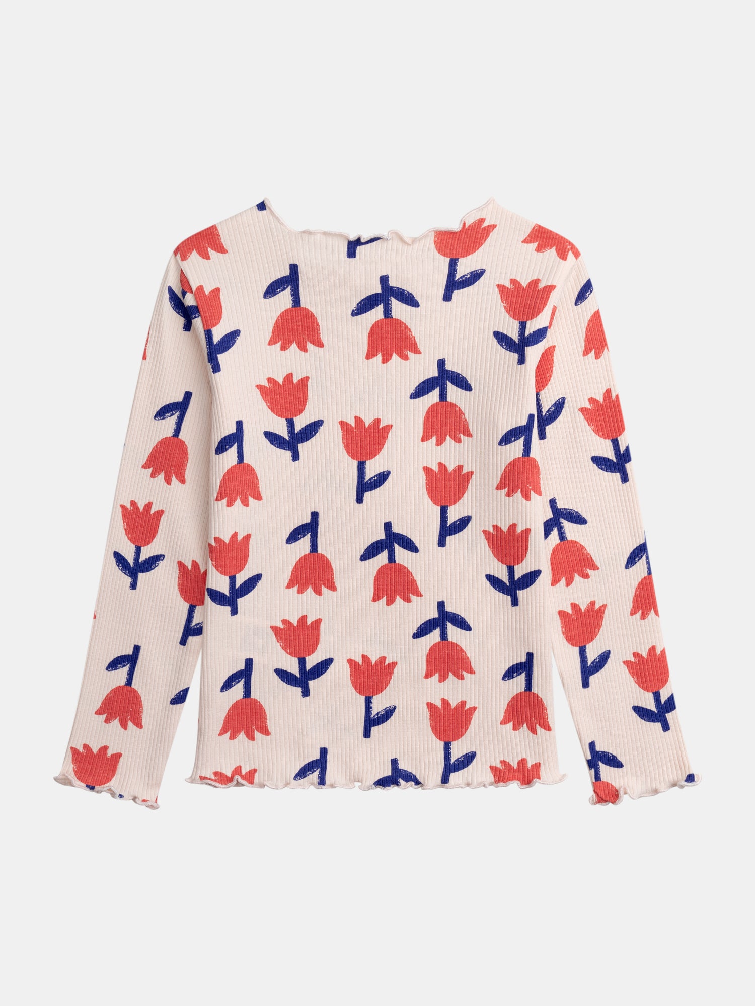 Langarmshirt mit Rippstruktur und Mohnblumenprint für Mädchen