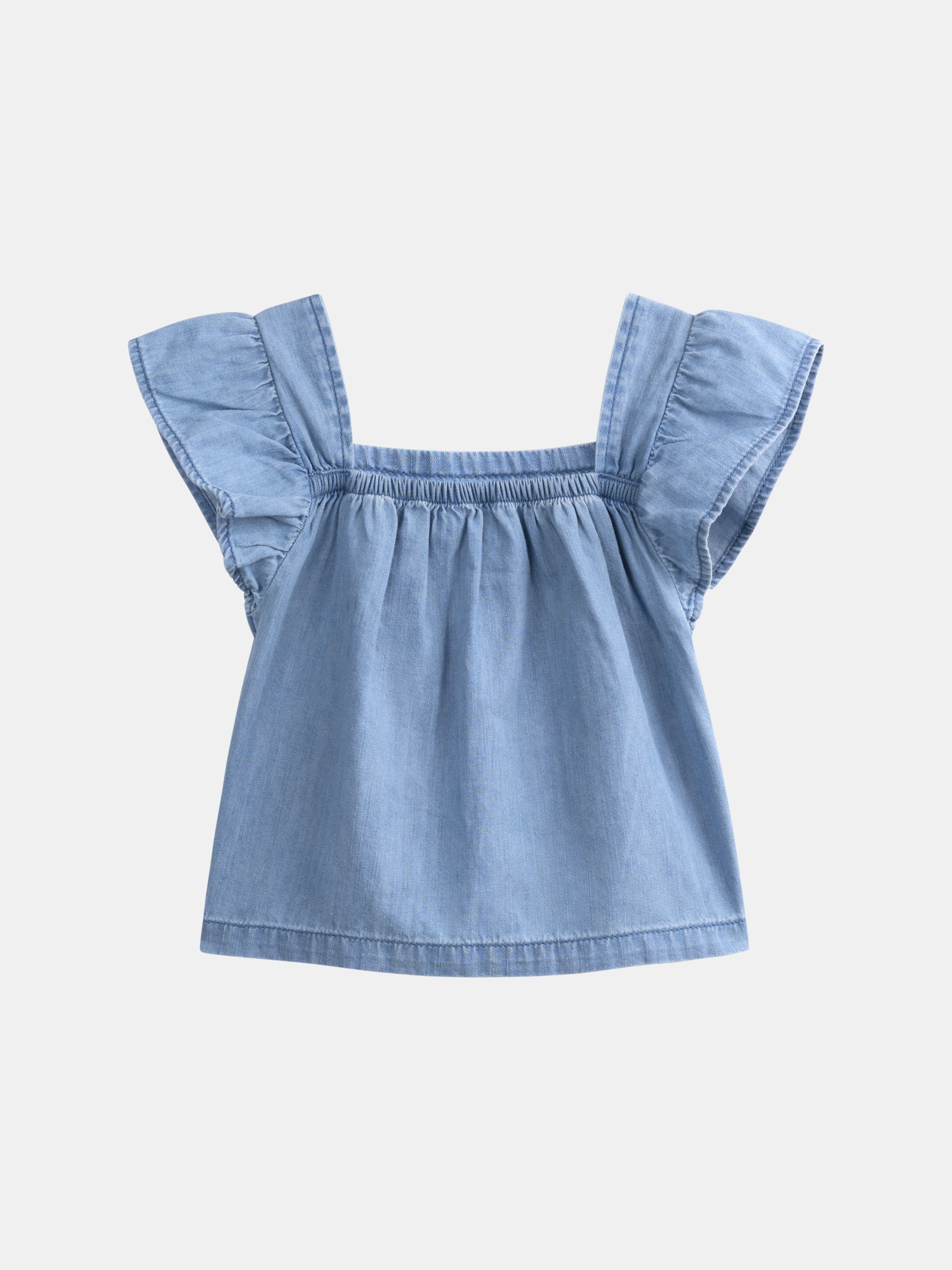 Blaue Bluse mit Blumenstickerei für Mädchen