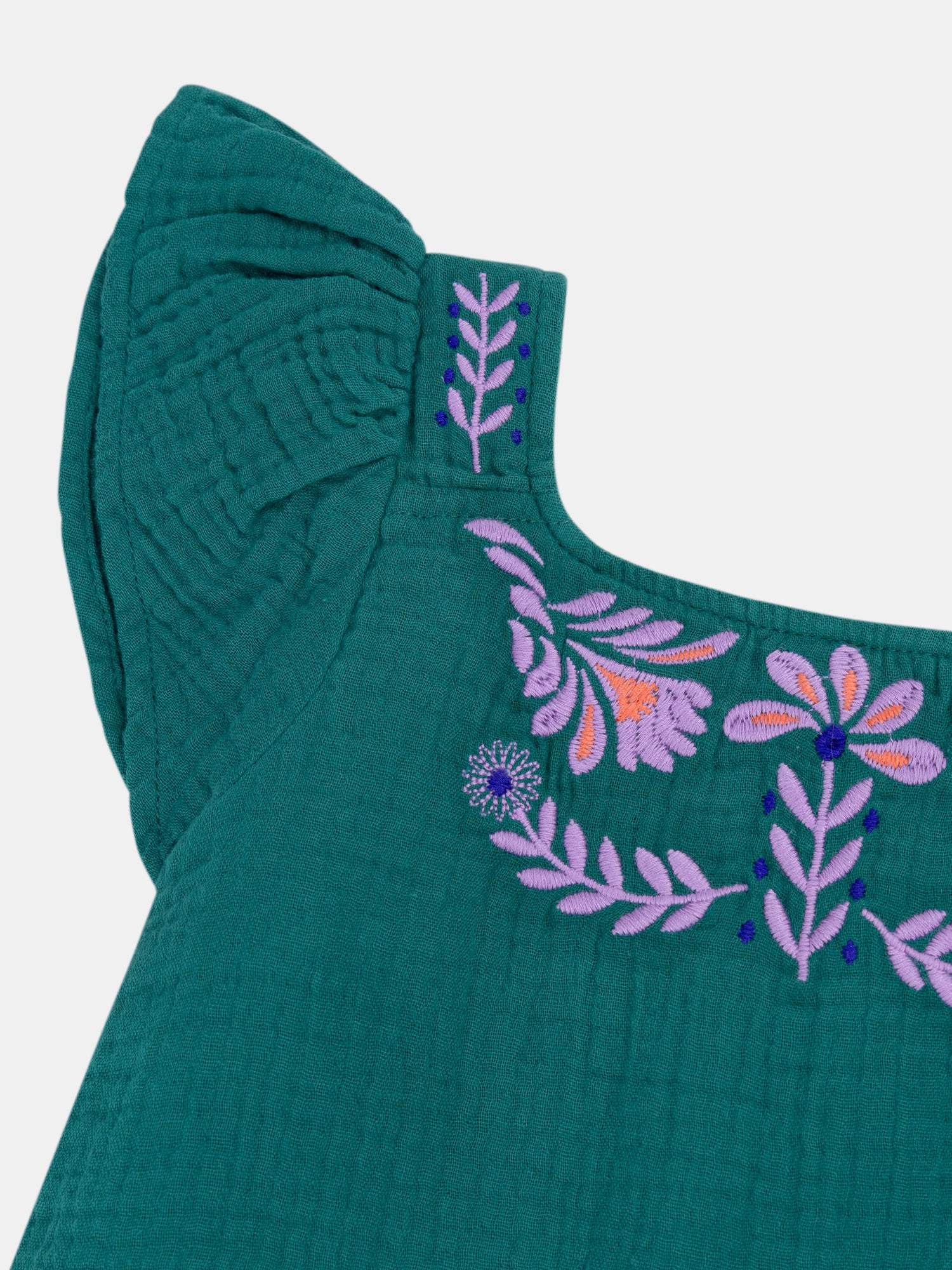 Grüne Bluse mit floralen Stickereien für Mädchen