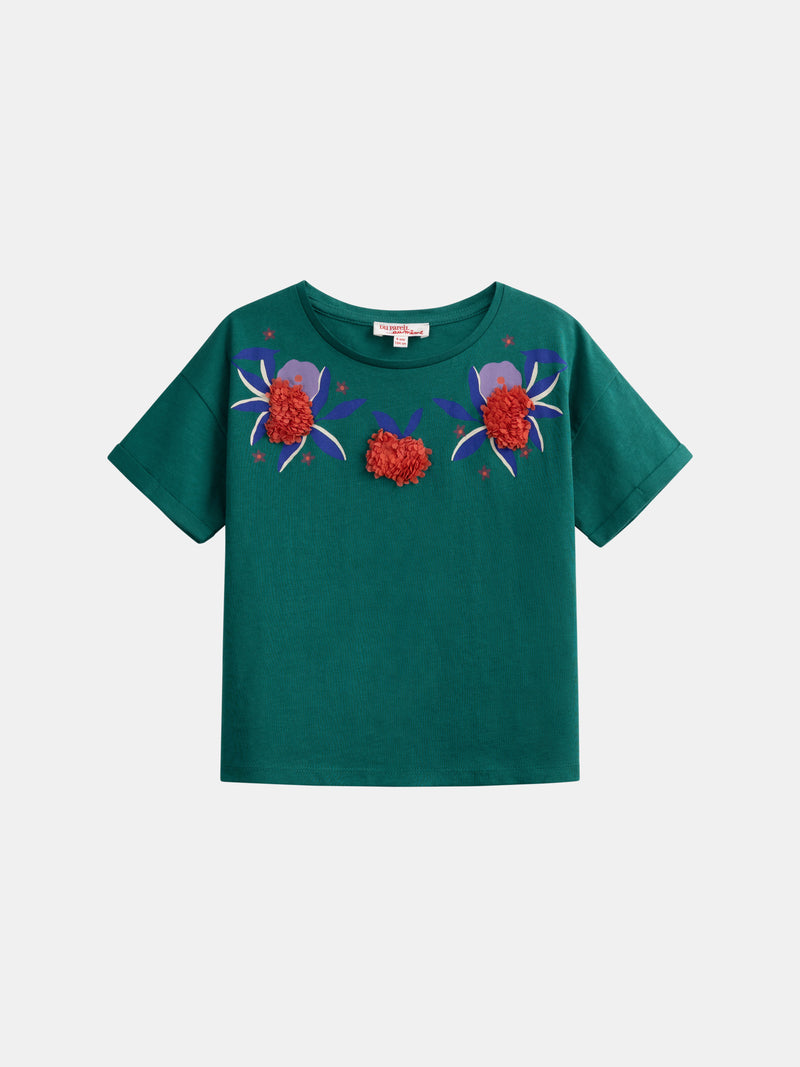 Grünes T-Shirt mit floralem Motiv für Mädchen