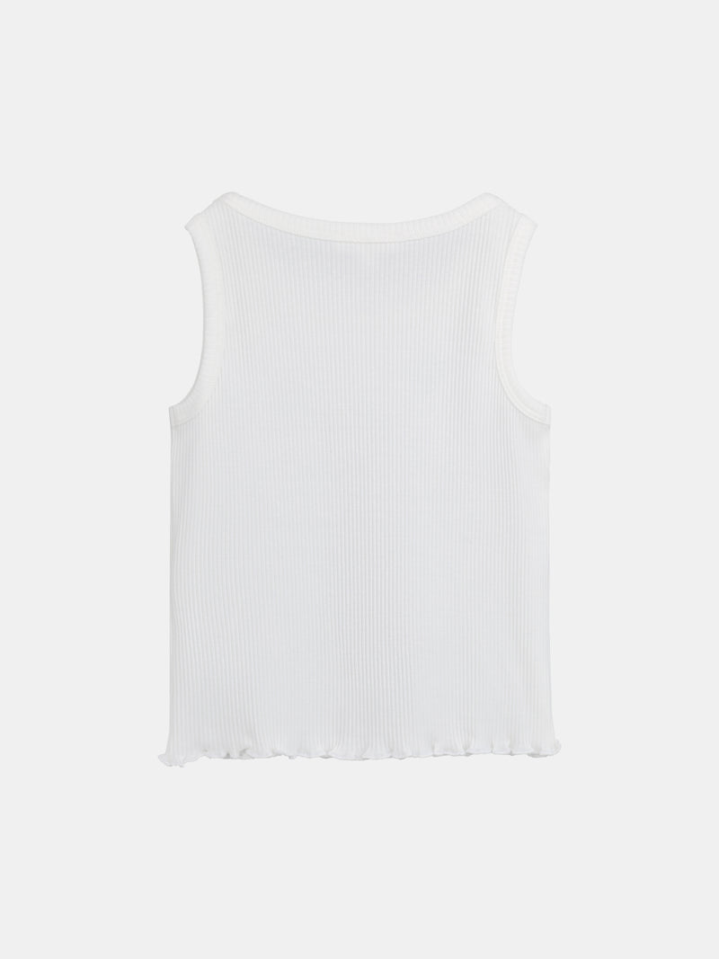 Ecru-Spitzen-Tanktop mit Palmenstickerei für Mädchen