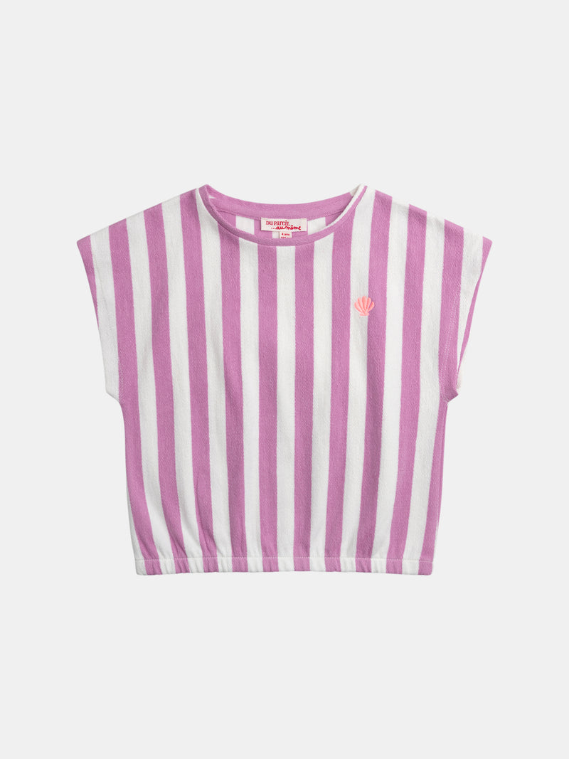 Gestreiftes T-Shirt in Rosa und Ecru für Mädchen
