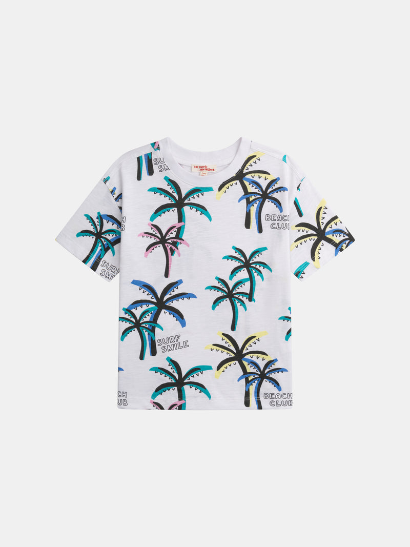 Weißes T-Shirt mit Palmenmotiv für Jungen