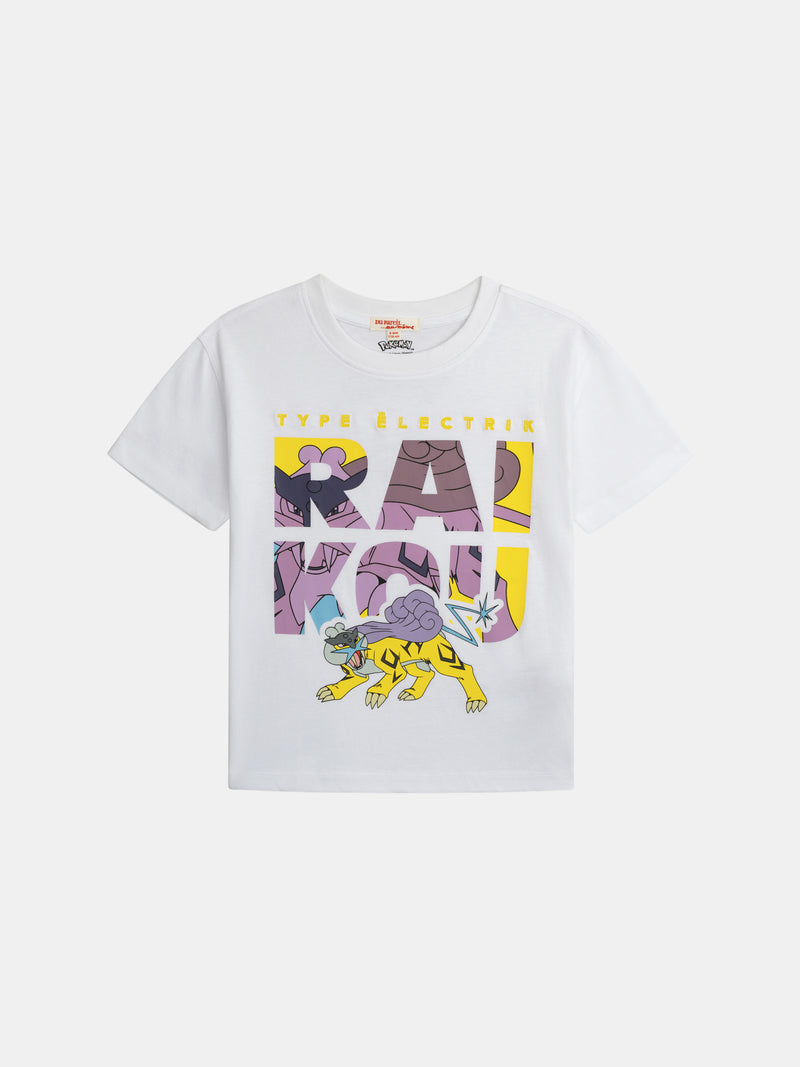 Weißes T-Shirt mit Pokémon Raikou Animation
