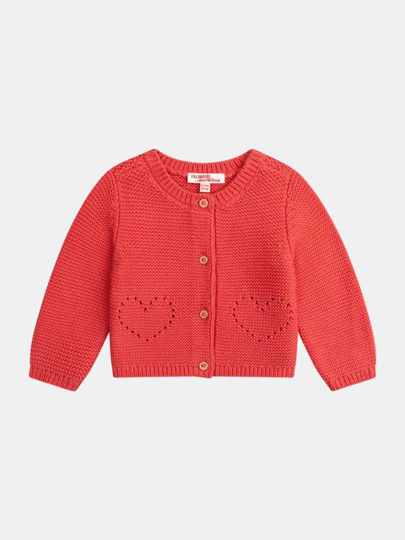 Wassermelonen-Strickjacke mit Herz-Taschen für Baby-Mädchen