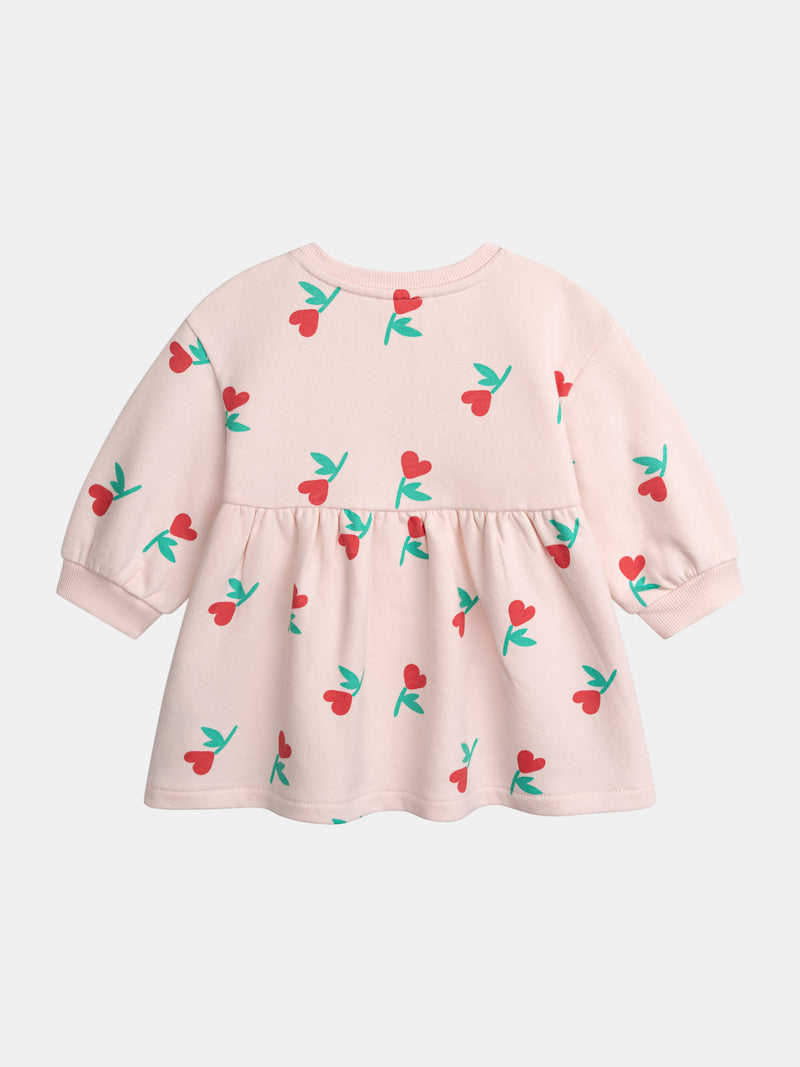 Rosa Kleid mit Blumen-Herz-Druck für Mädchen