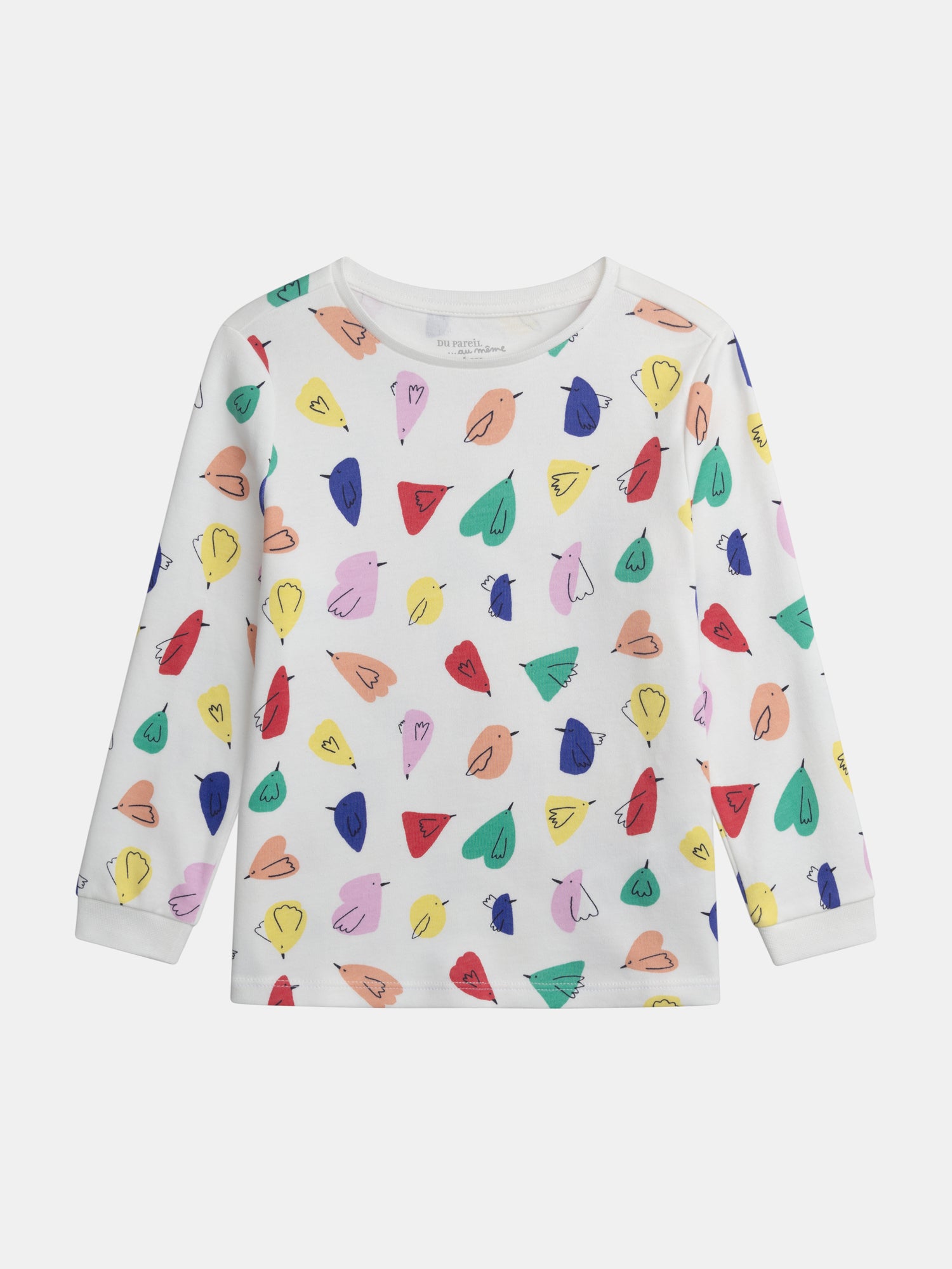 Weißer Pyjama mit Allover-Druck von Vögeln für Mädchen