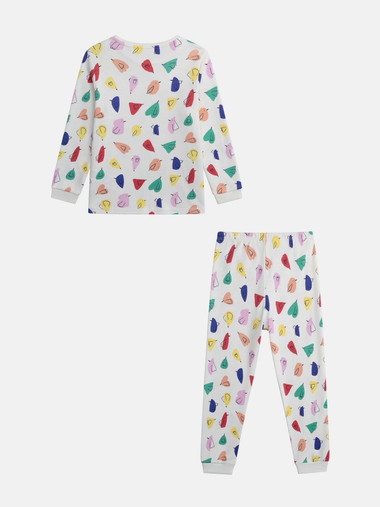 Weißer Pyjama mit Allover-Druck von Vögeln für Mädchen