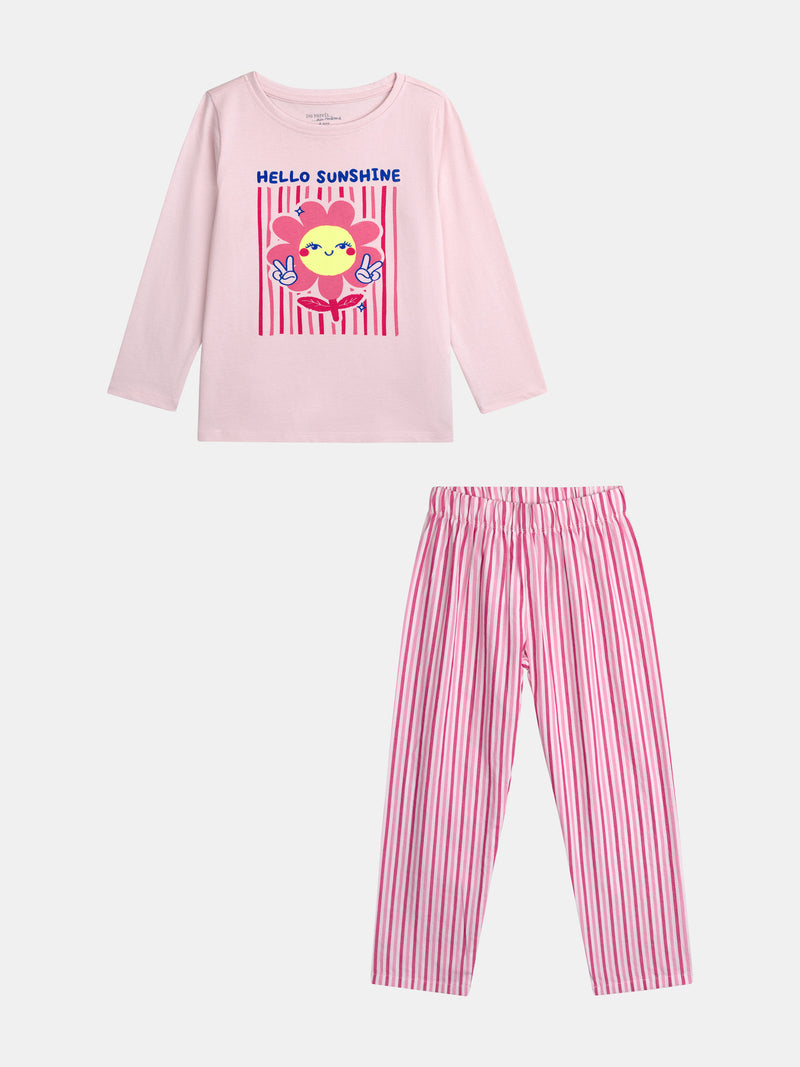 Langes rosa Pyjama "Hello Sunshine" für Mädchen