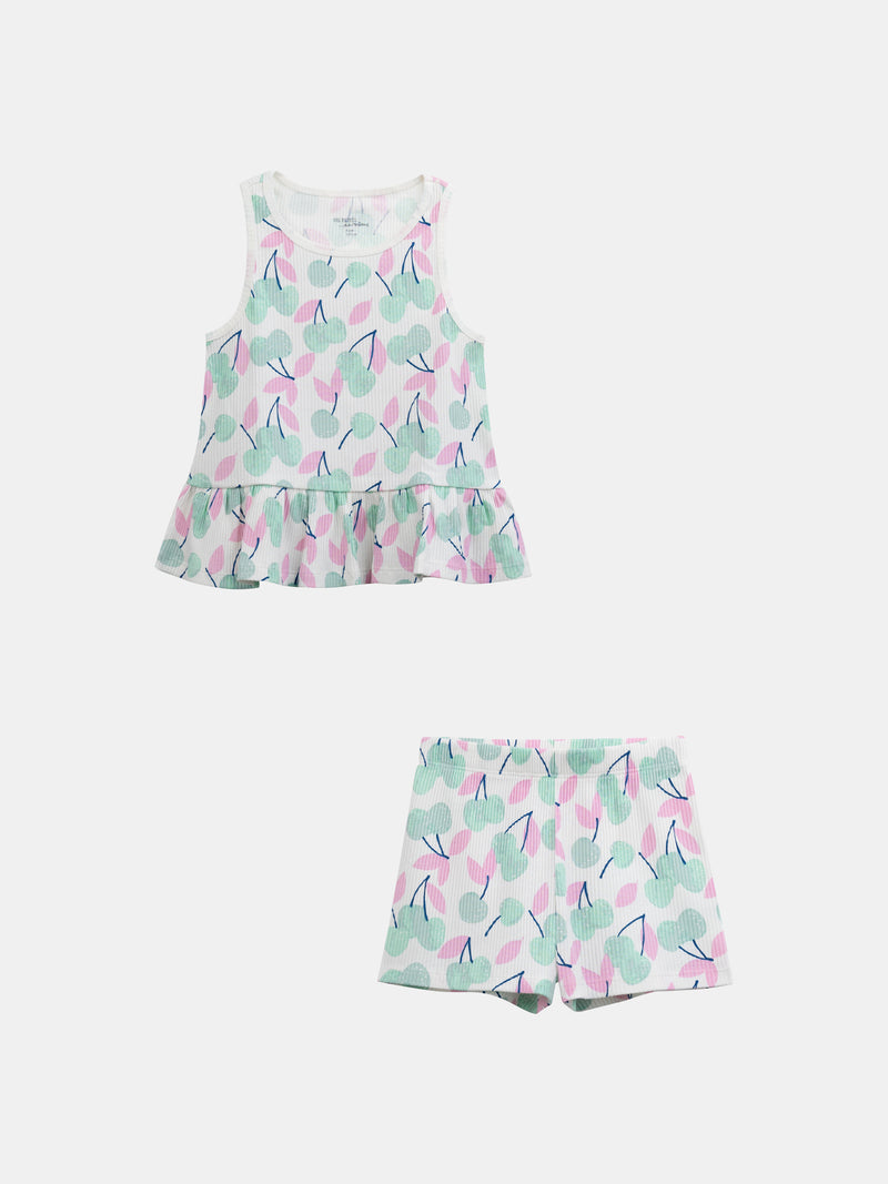Kurzer Pyjama mit Trägertop und "Pastellkirschen"-Druck für Mädchen