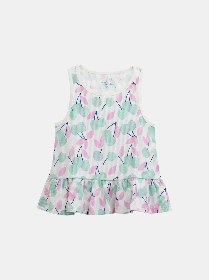 Kurzer Pyjama mit Trägertop und "Pastellkirschen"-Druck für Mädchen