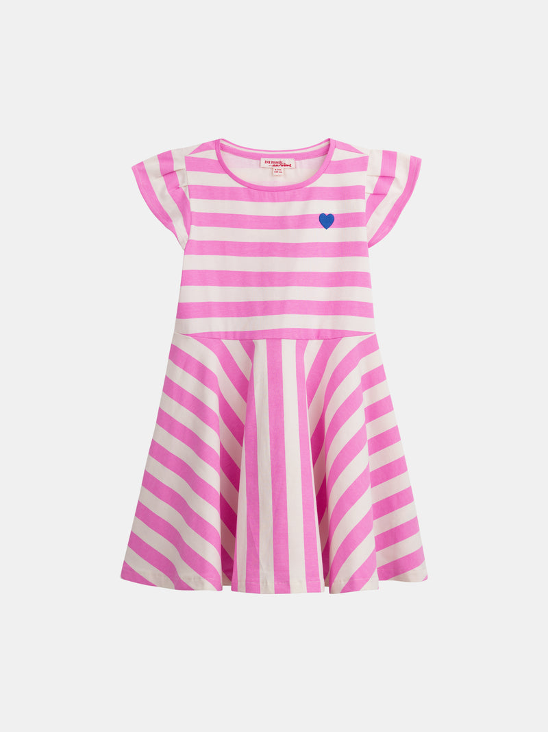 Ecrufarbenes Kleid mit rosa Streifen für Mädchen