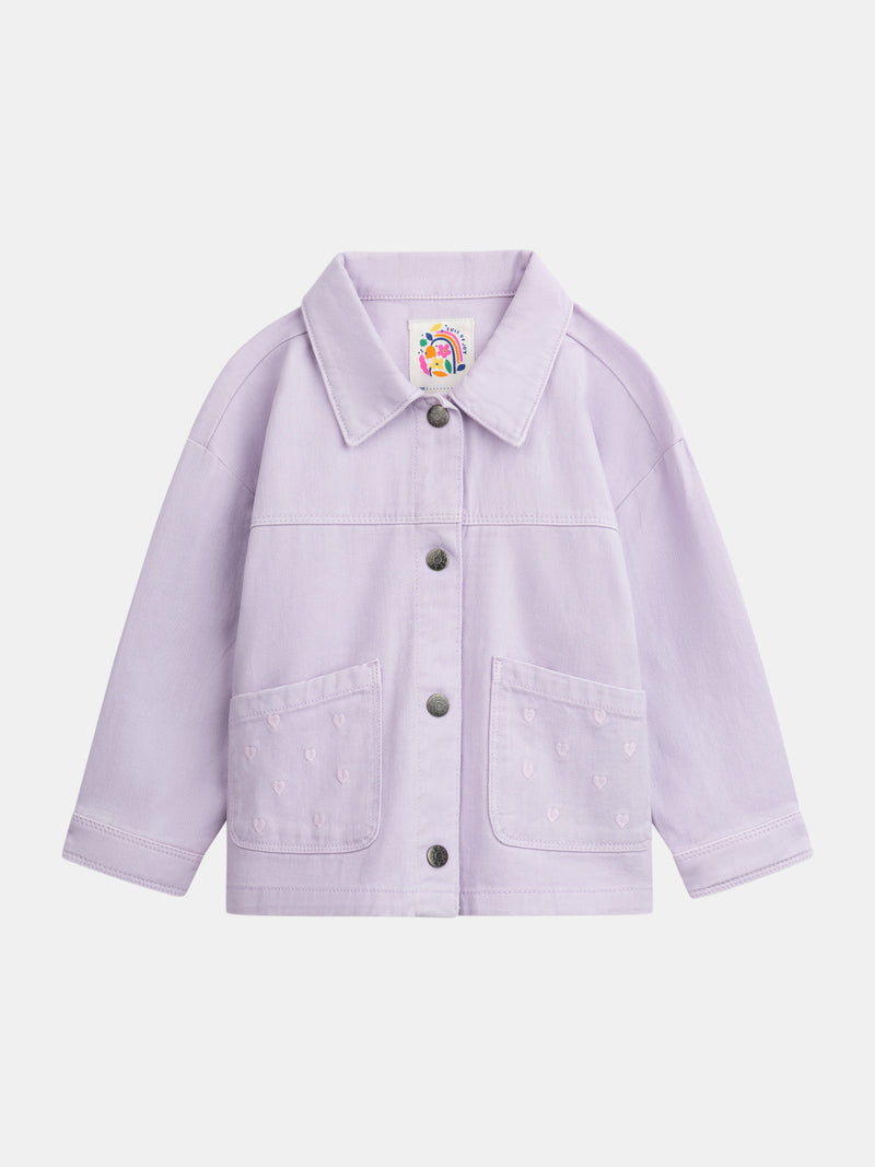 Lila Jacke mit Taschen und Herzstickereien für Mädchen