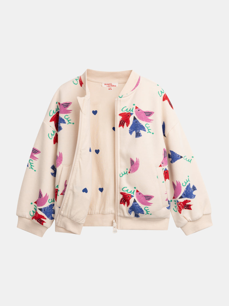 Wendbarer rosa Cardigan mit Vogelmotiv für Mädchen