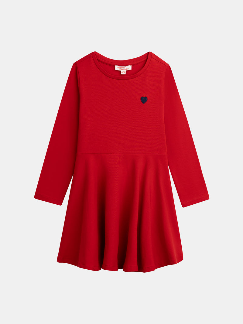 Robe rouge broderie coeur pour fille