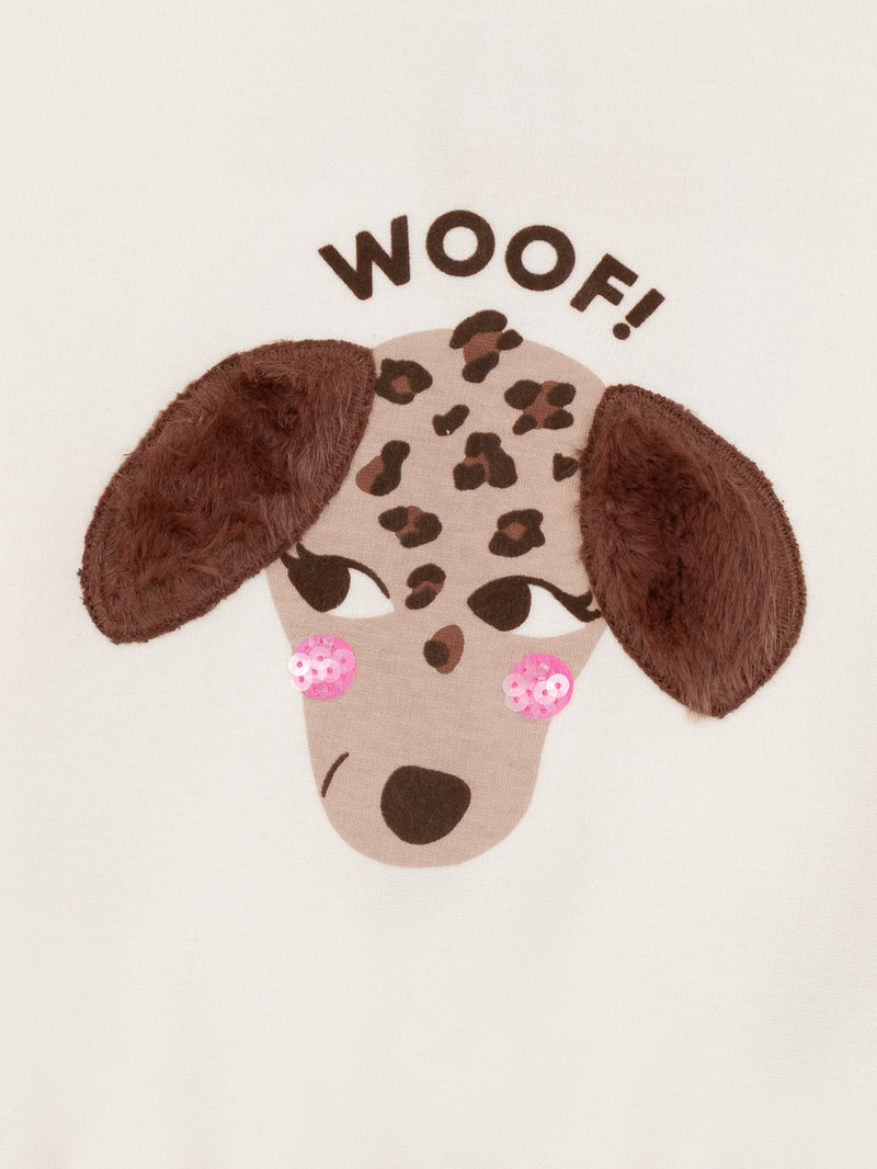 Cremefarbener Sweater mit Hundeanimation für Mädchen