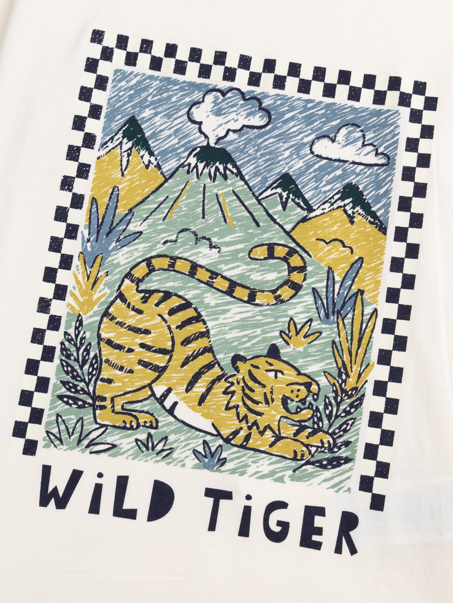 Ecru Langarm-T-Shirt mit Tigeranimation für Jungen