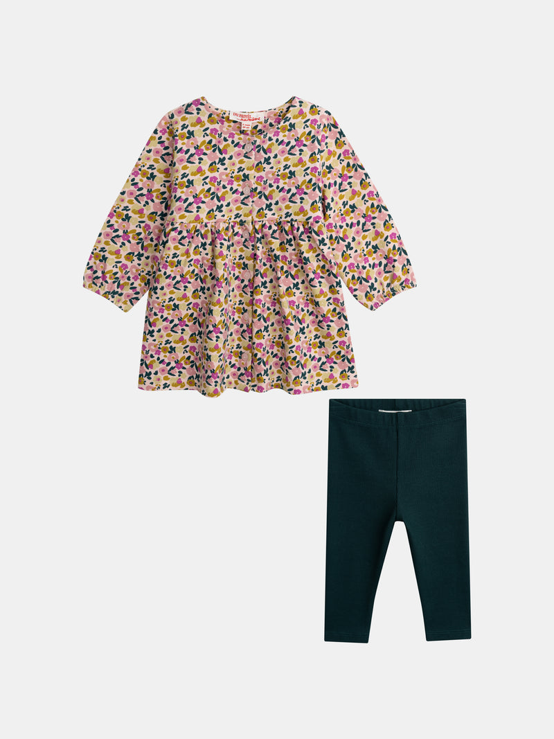 Bedrucktes Kleid und Leggings "Wild Campus" Set für Mädchen