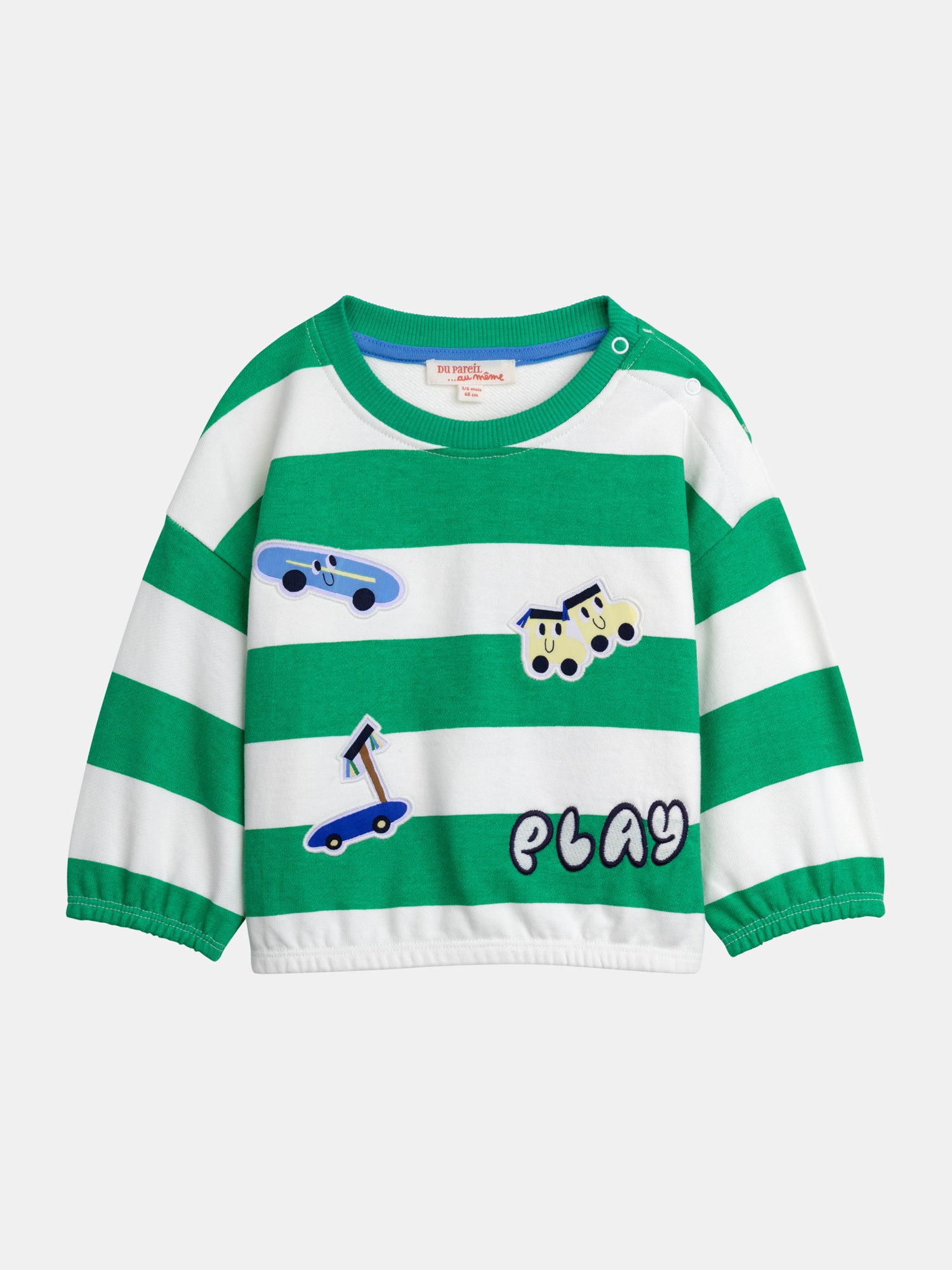 Sweat-shirt rayé "Play" Vert et Écru pour bébé garçon