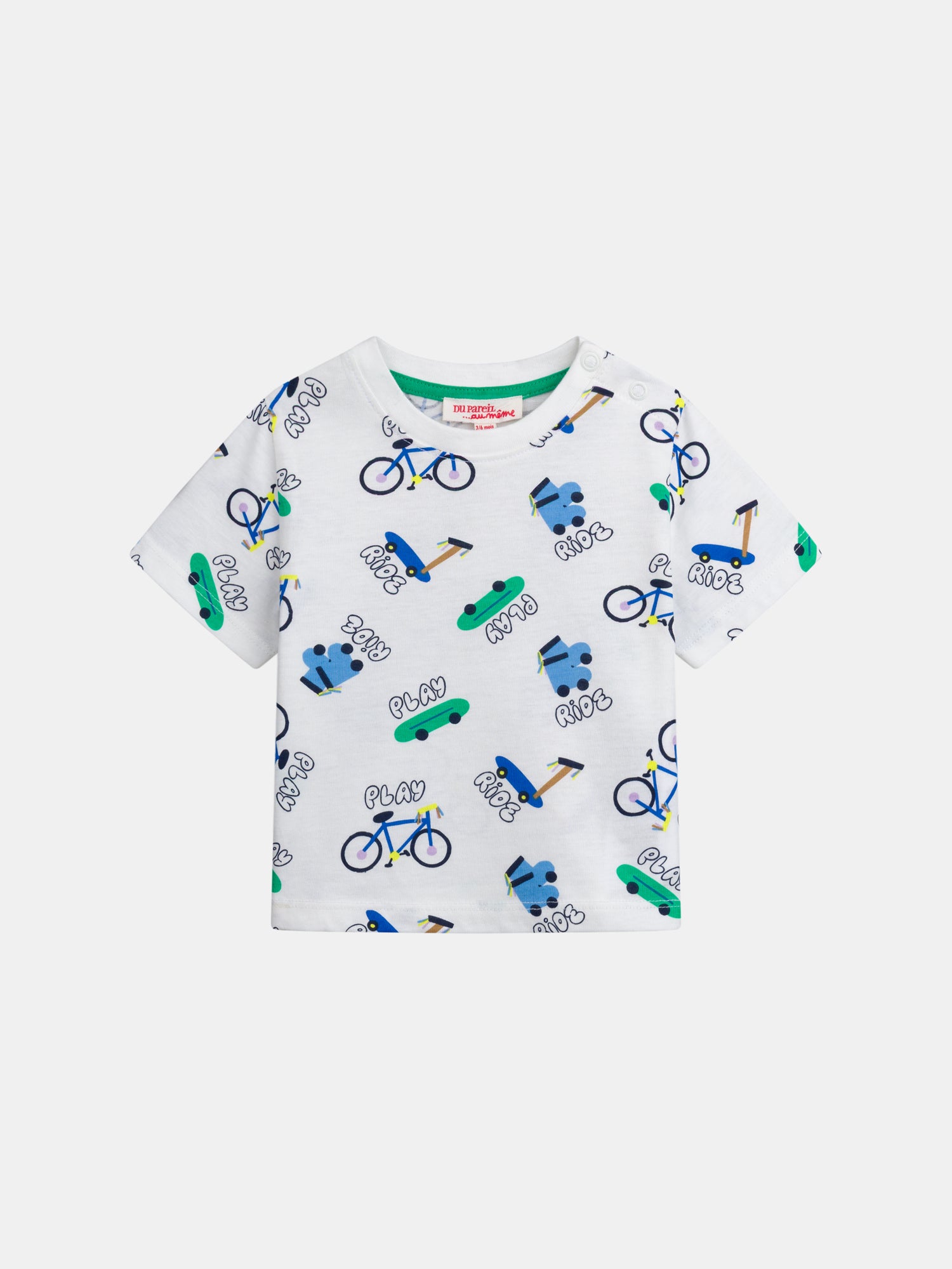 Ecru T-Shirt mit ganzflächigem "Ride"-Druck für Jungen