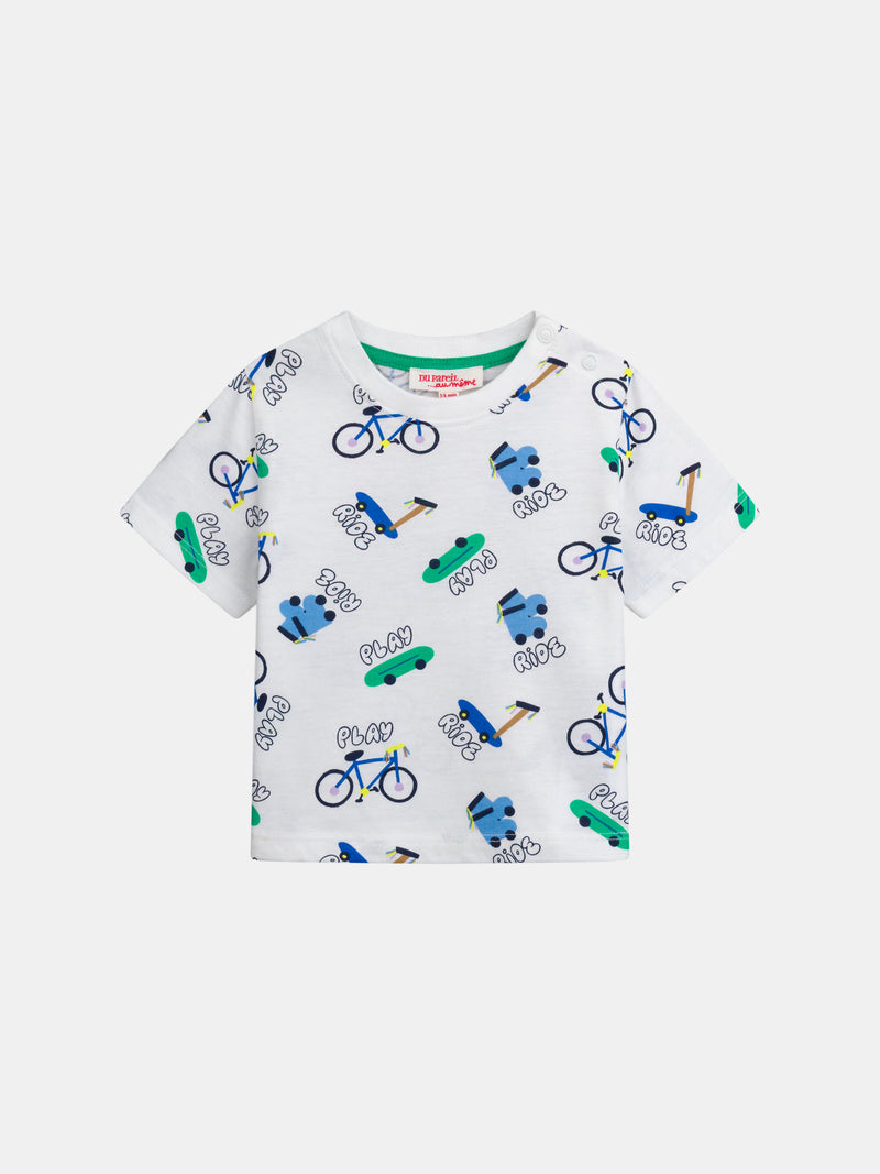 Ecru T-Shirt mit ganzflächigem "Ride"-Druck für Jungen