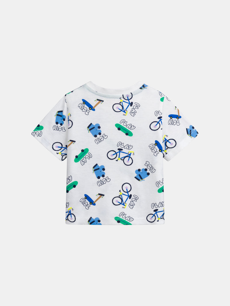 Ecru T-Shirt mit ganzflächigem "Ride"-Druck für Jungen
