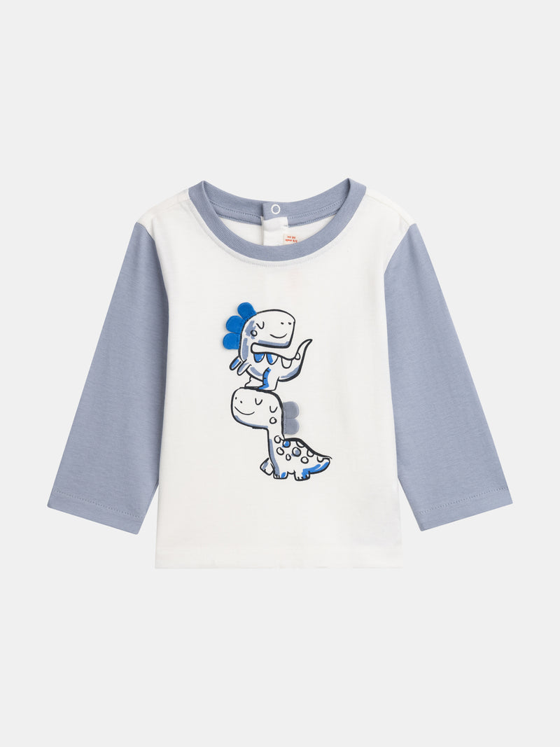 Bicolor Langarm-T-Shirt "Dinosaurier" für Jungen