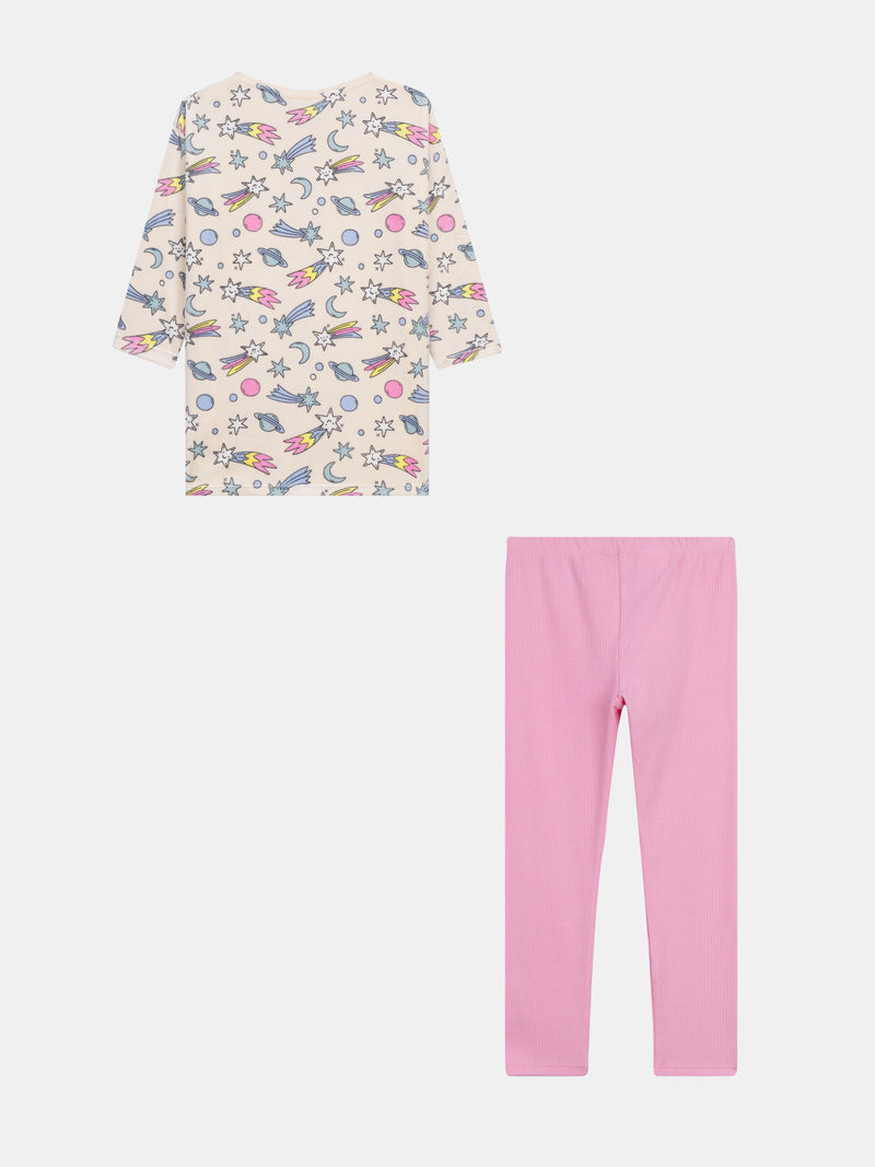 Pyjama 2 pièces en velours et legging à motif galaxie pour enfant fille