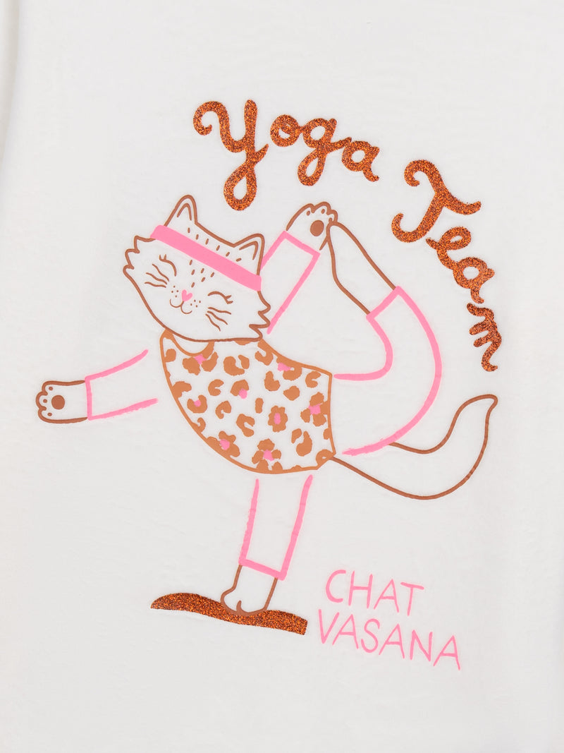 Pyjama écru et rose en velours "Cat Yoga Team" pour enfant fille