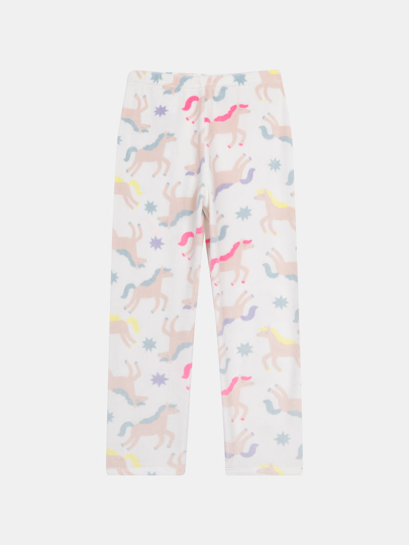 Pyjama en velours très doux écru "Licornes Féeriques" & détails fluo pour enfant fille