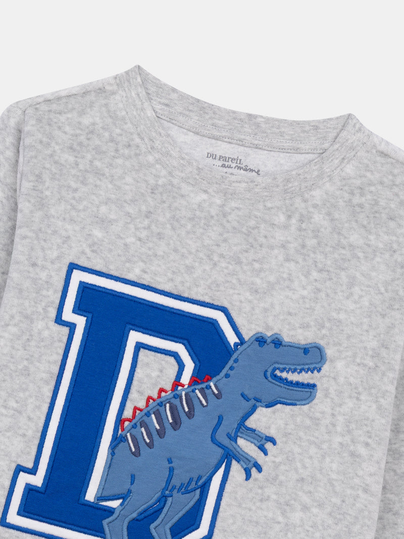 Pyjama 2 pièces en velours gris chiné "DPAM Dinosaures" pour enfant garçon