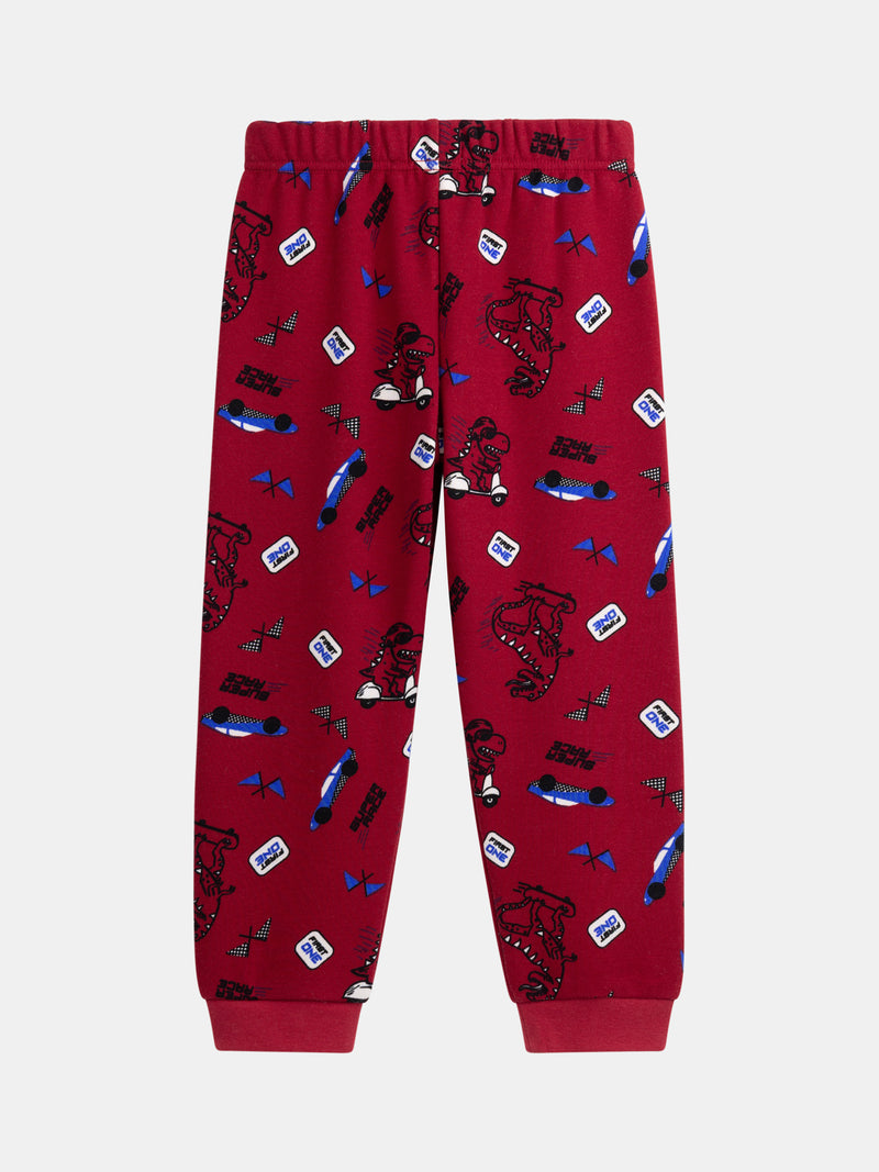 Zweiteiliges Samt-Pyjama mit Rennwagenmuster für Jungen