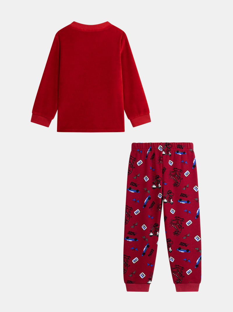 Zweiteiliges Samt-Pyjama mit Rennwagenmuster für Jungen