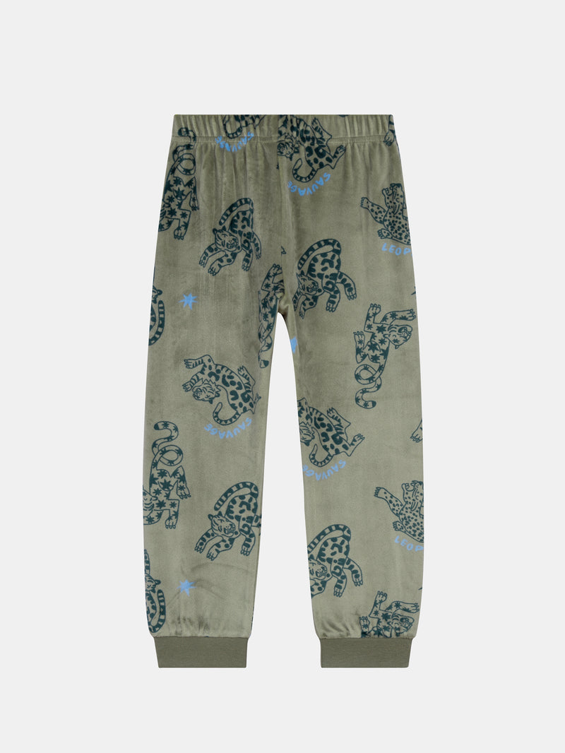 2-teiliges Pyjama aus dehnbarem Velours mit Leopardenprint für Kinder Jungen