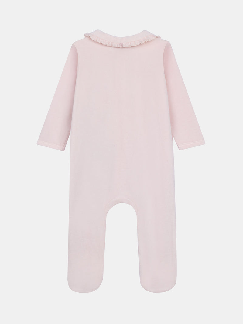 Rosa Plüschschlafanzug mit Giraffe und Panda für Mädchen