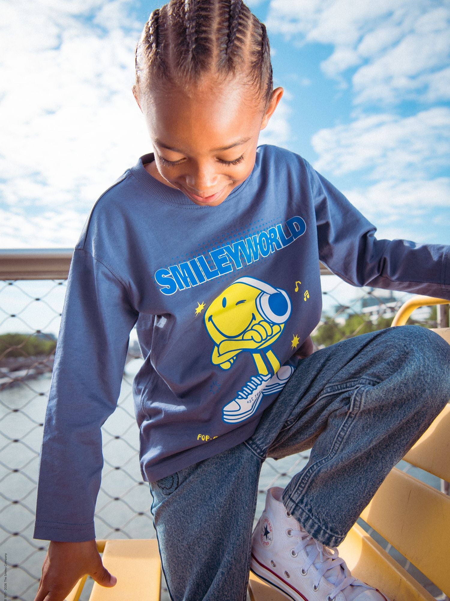 Blaues langärmliches T-Shirt mit SMILEYWORLD-Druck für Jungen