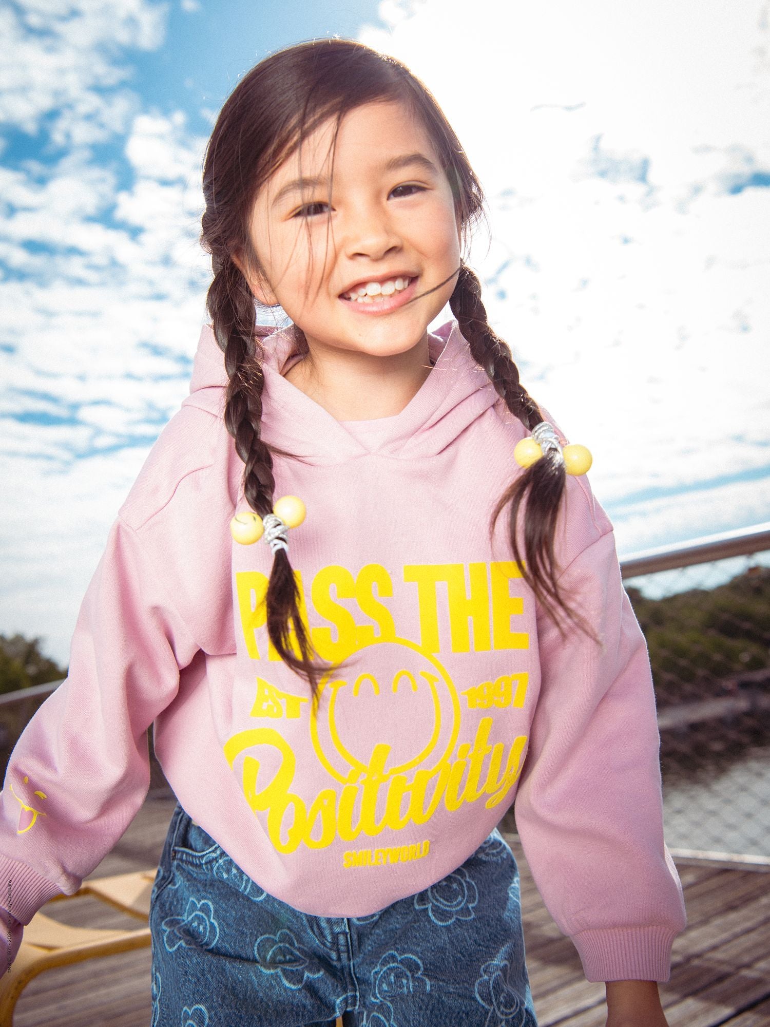 Rosa Hoodie mit SMILEYWORLD Druck für Mädchen