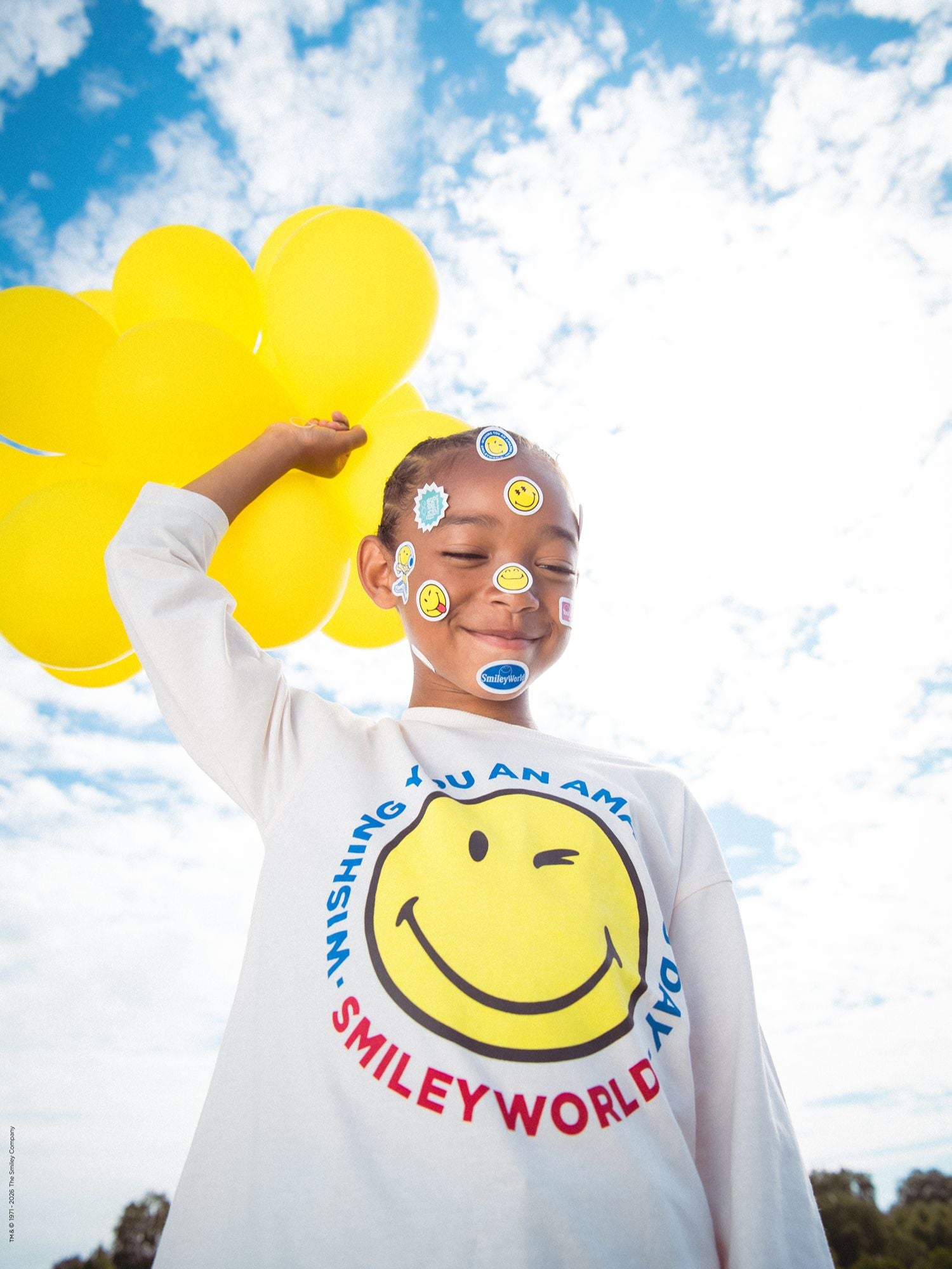 Ecru Langarm-T-Shirt mit SMILEYWORLD-Druck für Jungen