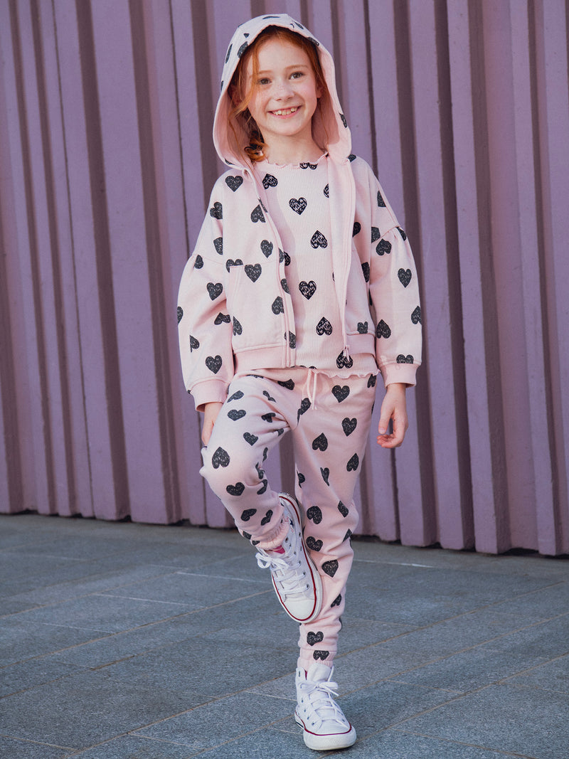 Bas de jogging rose imprimé coeur pour fille