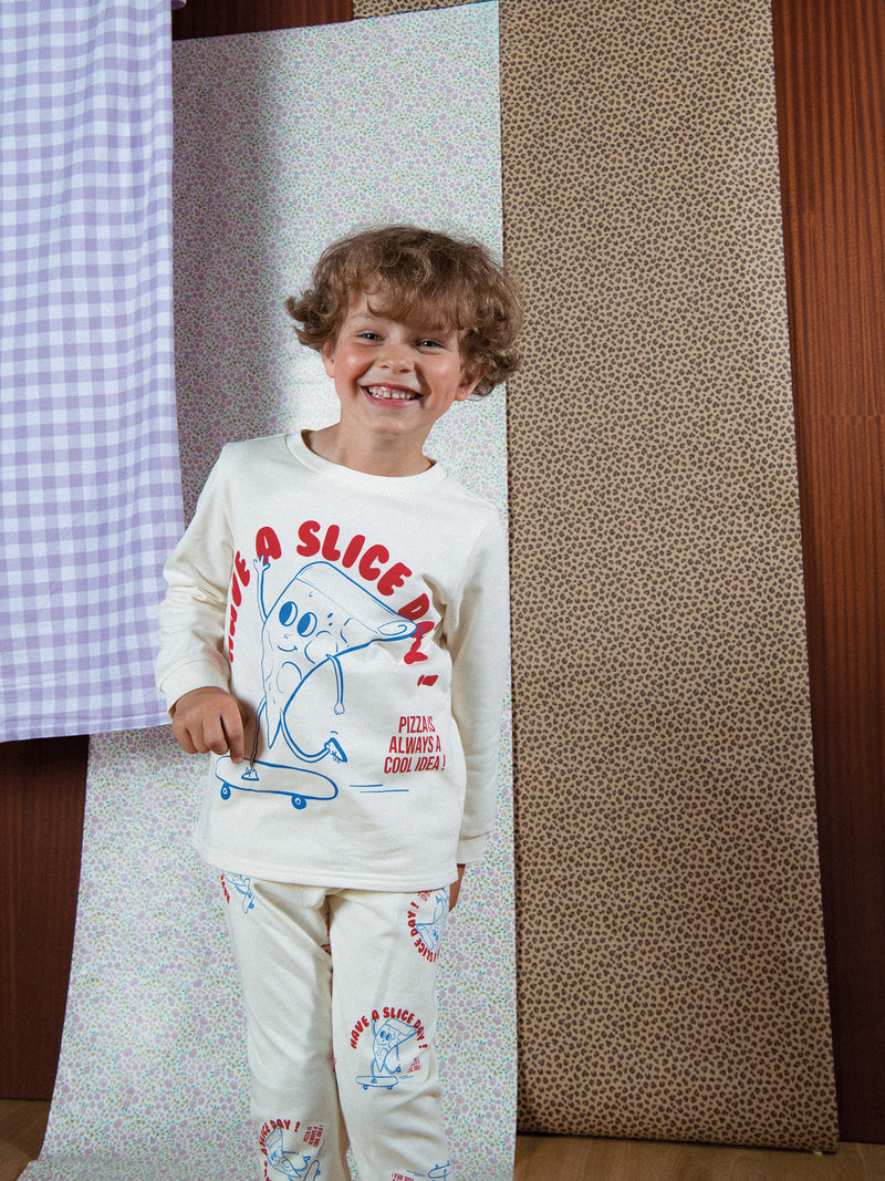 2-teiliger Fleece-Schlafanzug mit Aufdruck "Have a Slice Day!" für Jungen