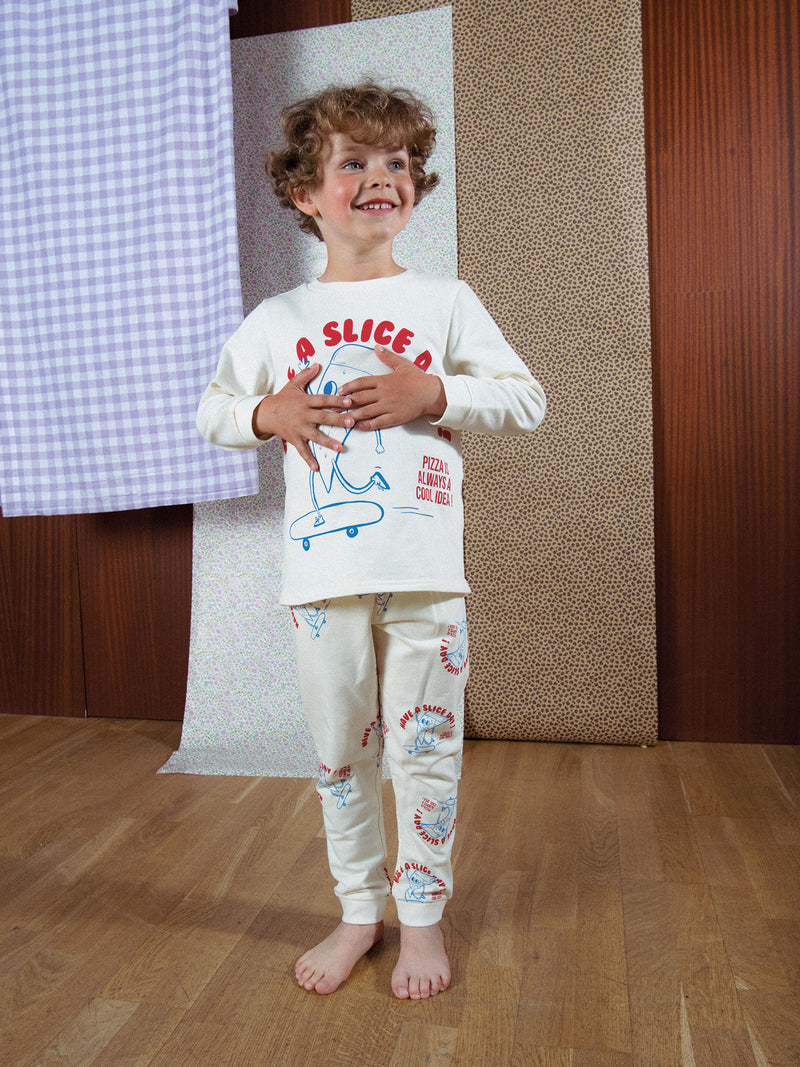 2-teiliger Fleece-Schlafanzug mit Aufdruck "Have a Slice Day!" für Jungen