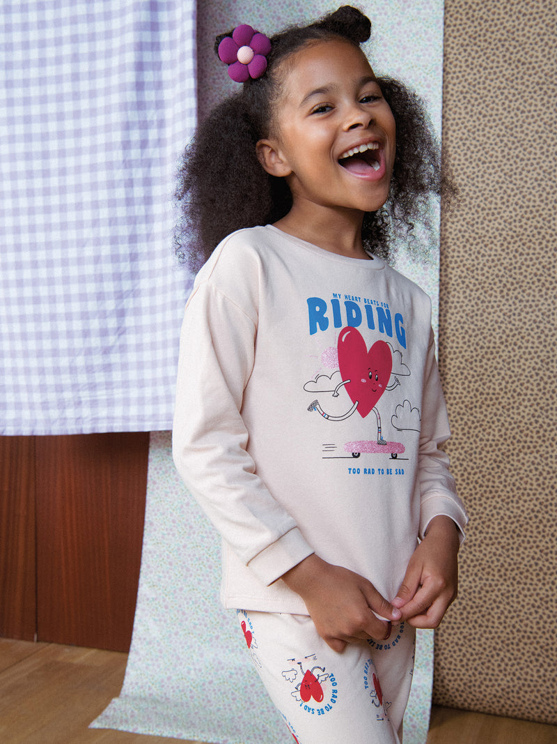 Rosa Fleece-Pyjama "My Heart Beats for Riding" für Mädchen
