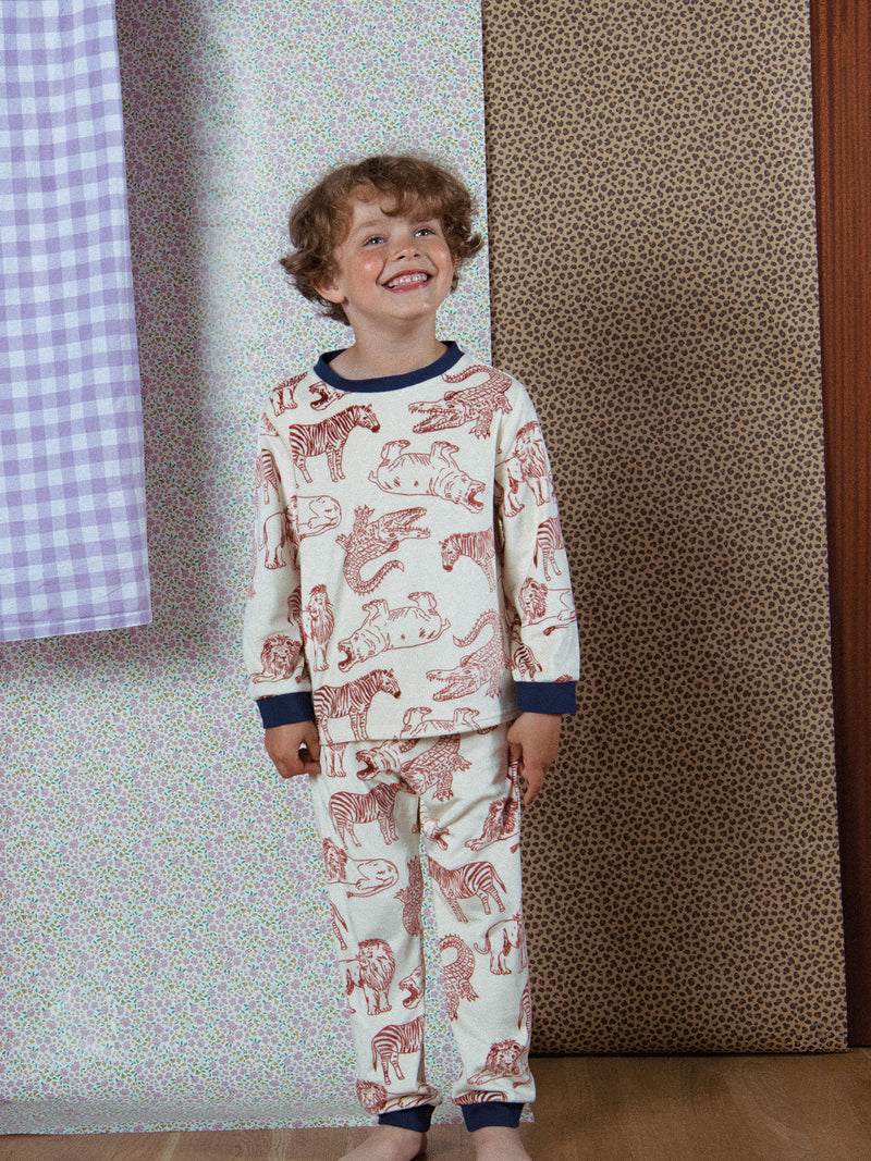2-teiliger Pyjama aus dehnbarem, bedrucktem Samt für Jungen