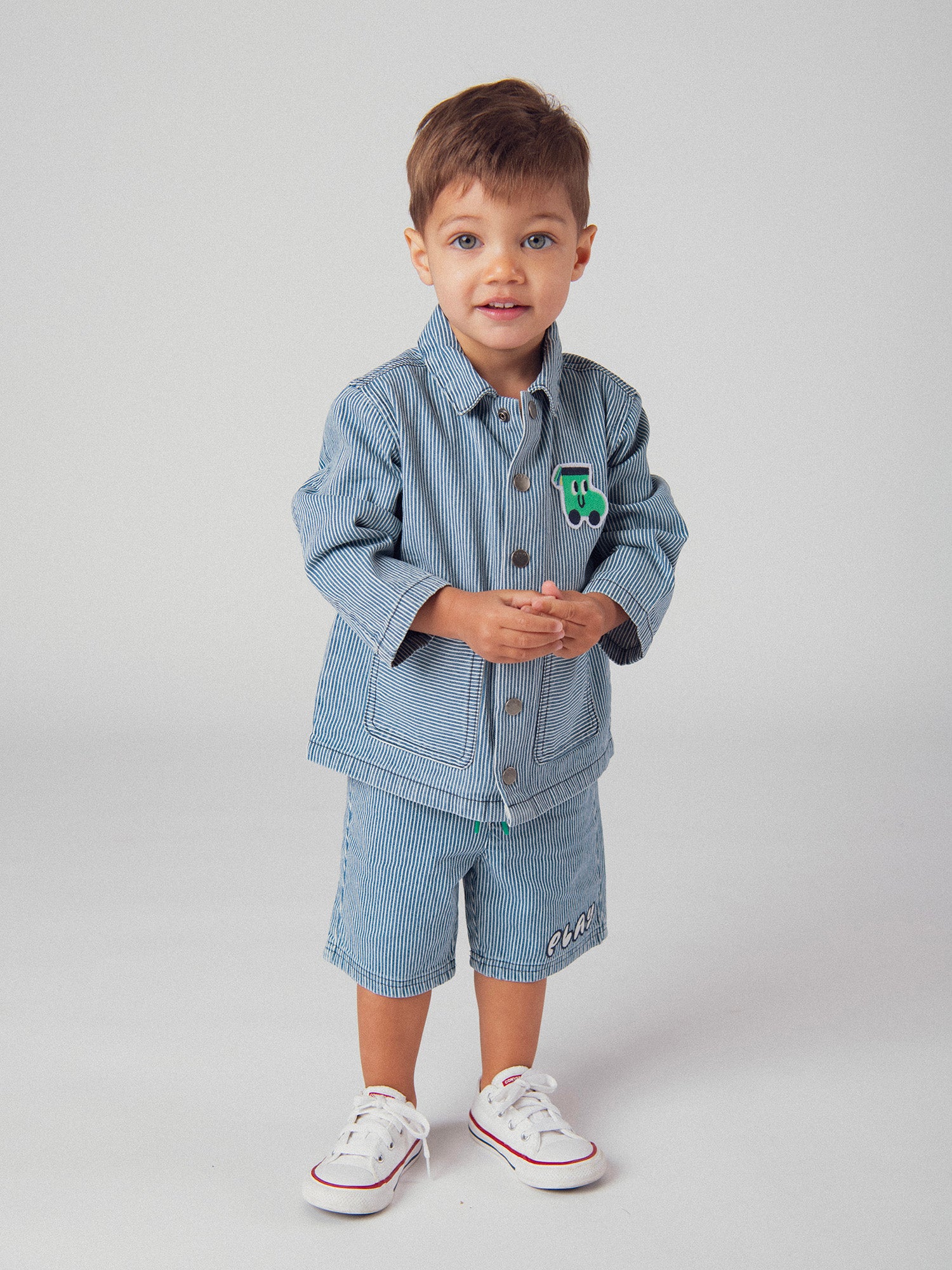 Gestreifter Denim-Shorts "Play" Blau und Ecru für Jungen