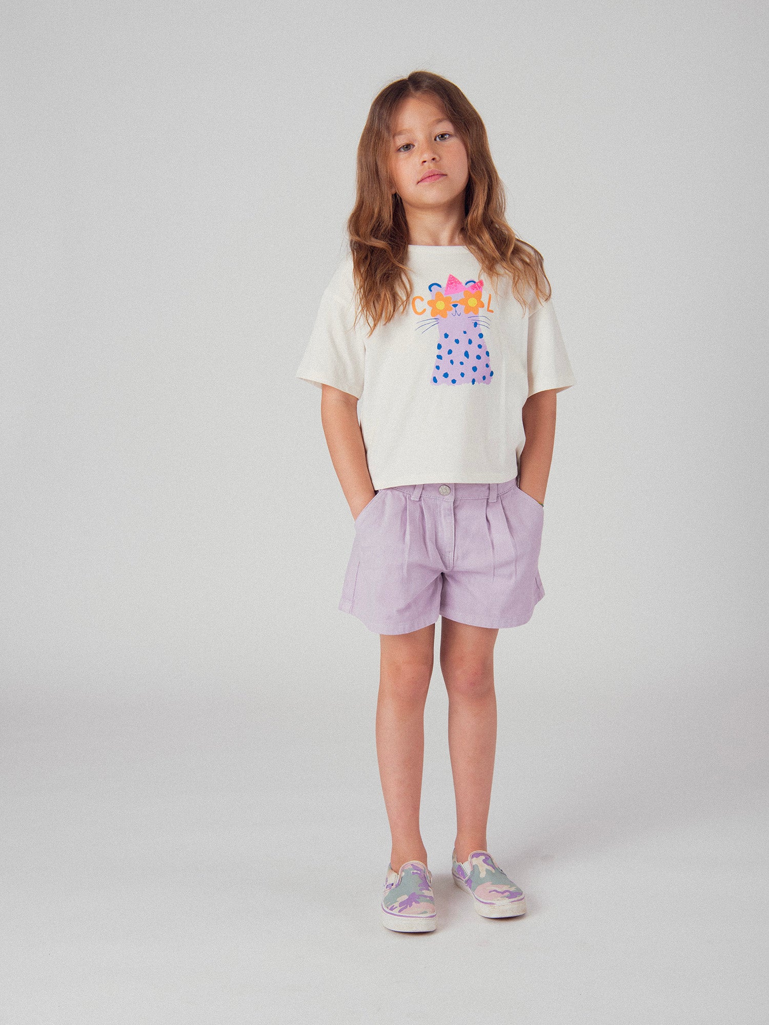 Short violet à poches pour fille