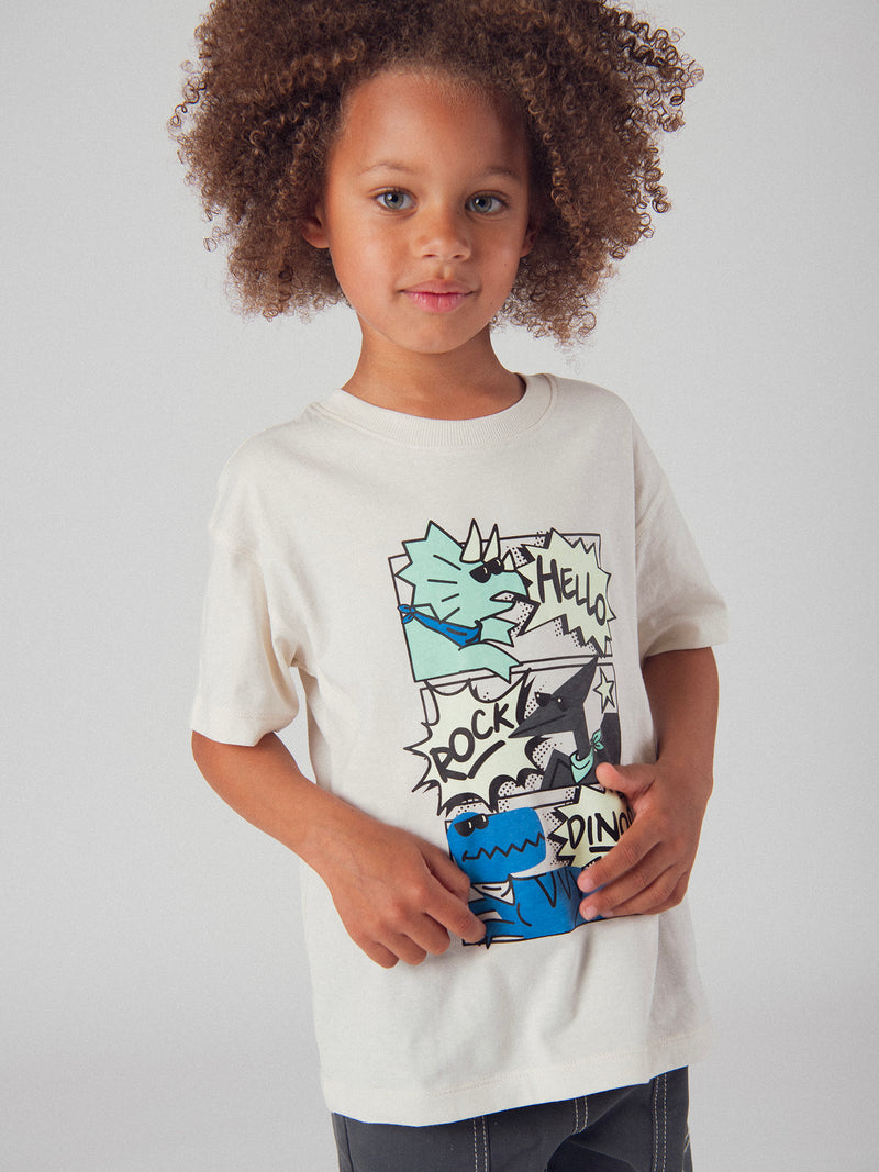 Phosphoreszierendes T-Shirt mit Dinosaurier-Comic-Animation für Jungen