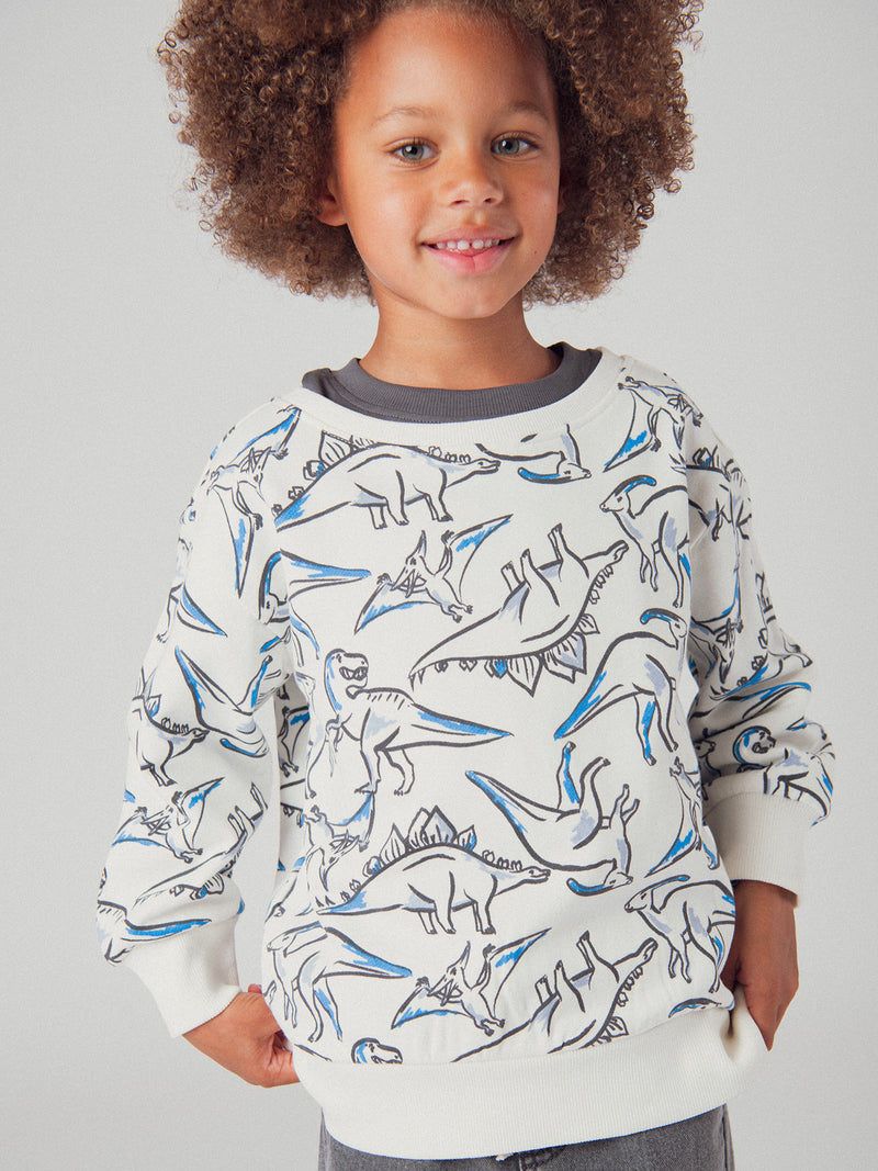 Ecru Sweatshirt mit Dinosaurierdruck für Jungen